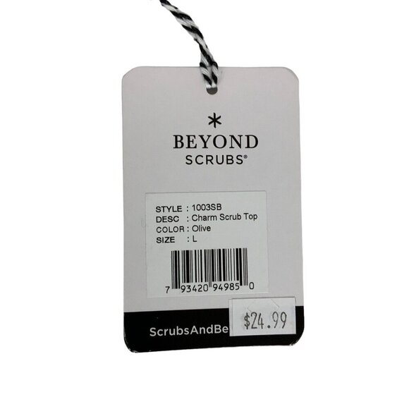 Beyond Scrubs Olive Green Womens Stretch V-Neck Medical Scrub Top Size Large - Picture 6 of 6